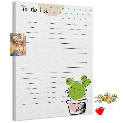 Kork-Pinnwand mit dem Motiv Topfkaktus steht auf der To-Do-Liste