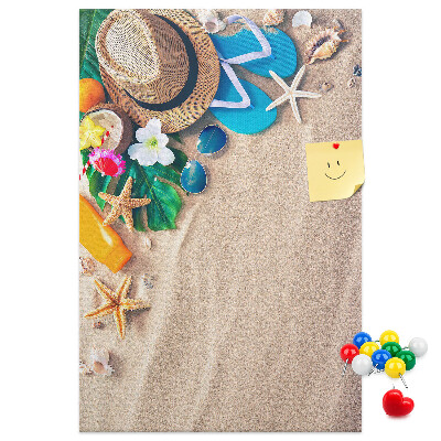 Bedruckte Korkplatte mit Motiv Sommererinnerungen am Strand mit Muscheln