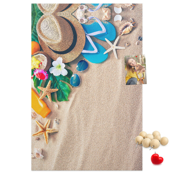 Bedruckte Korkplatte mit Motiv Sommererinnerungen am Strand mit Muscheln