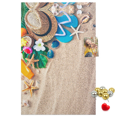 Bedruckte Korkplatte mit Motiv Sommererinnerungen am Strand mit Muscheln
