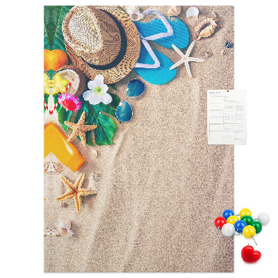 Bedruckte Korkplatte mit Motiv Sommererinnerungen am Strand mit Muscheln