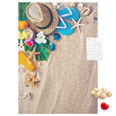 Bedruckte Korkplatte mit Motiv Sommererinnerungen am Strand mit Muscheln