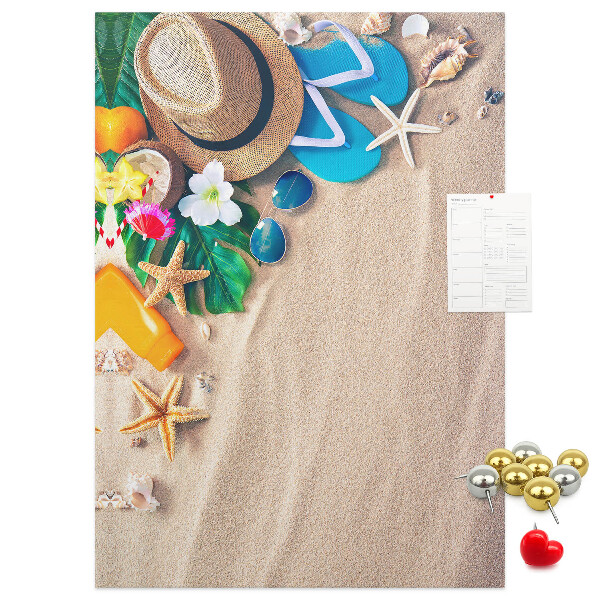 Bedruckte Korkplatte mit Motiv Sommererinnerungen am Strand mit Muscheln