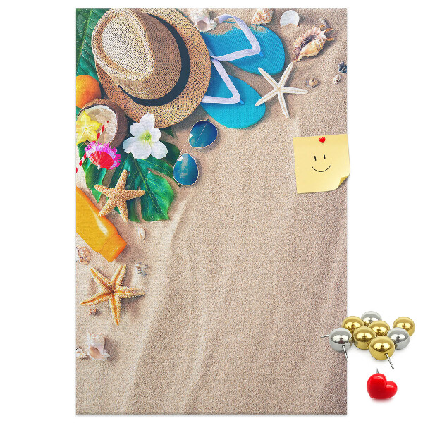 Bedruckte Korkplatte mit Motiv Sommererinnerungen am Strand mit Muscheln