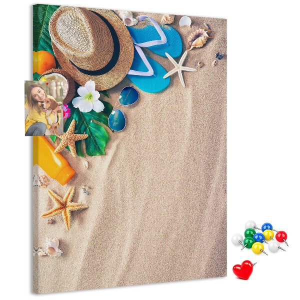 Bedruckte Korkplatte mit Motiv Sommererinnerungen am Strand mit Muscheln