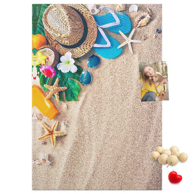 Bedruckte Korkplatte mit Motiv Sommererinnerungen am Strand mit Muscheln
