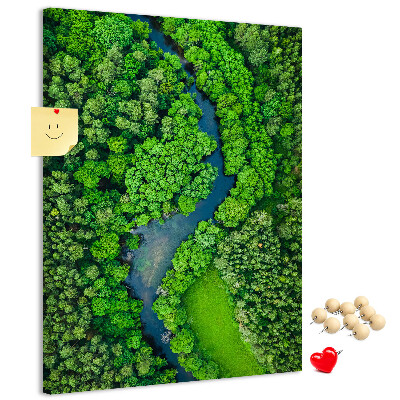 Bedruckte Korkplatte mit Motiv einer grünen Landschaft mit gewundenem Fluss