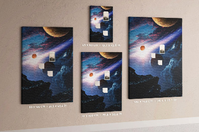 Bedruckte Korkplatte mit Weltraumlandschaft aus Planeten und Wolken