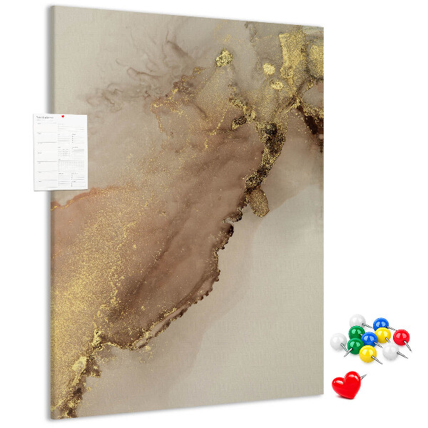 Kork-Pinnwand mit abstraktem Muster und goldenen Akzenten