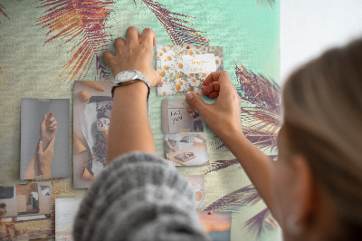 Kork-Pinnwand mit Motiv tropische Palmenblätter in der untergehenden Sonne