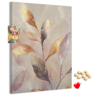 Pinnwand mit Motiv zarte Blätter in Pastelltönen