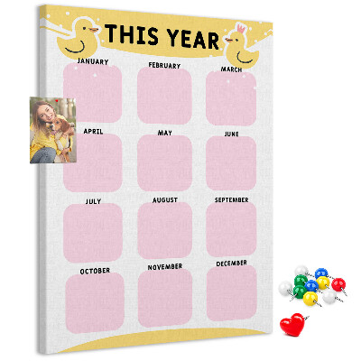 Pinnwand mit fröhlichem Vogelmotiv als Kalender