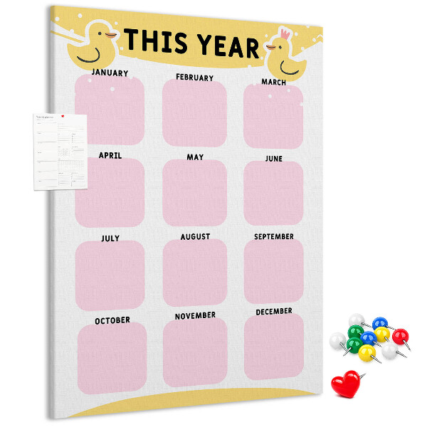 Pinnwand mit fröhlichem Vogelmotiv als Kalender