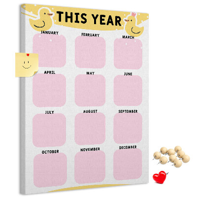 Pinnwand mit fröhlichem Vogelmotiv als Kalender