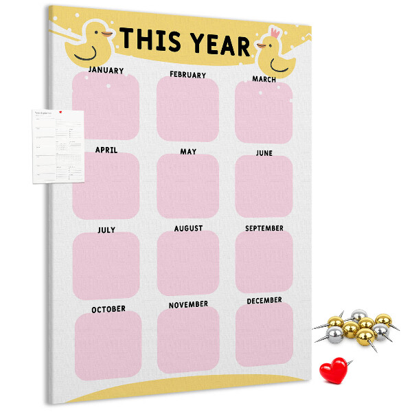 Pinnwand mit fröhlichem Vogelmotiv als Kalender