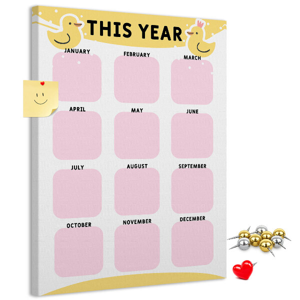 Pinnwand mit fröhlichem Vogelmotiv als Kalender