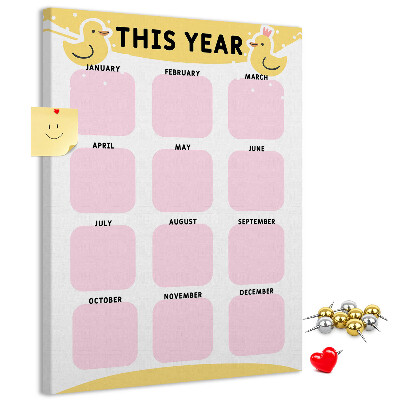 Pinnwand mit fröhlichem Vogelmotiv als Kalender