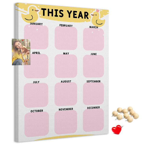 Pinnwand mit fröhlichem Vogelmotiv als Kalender