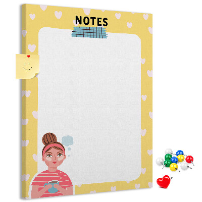Kork-Pinnwand Notizbuch mit Herzen und einer Tasse