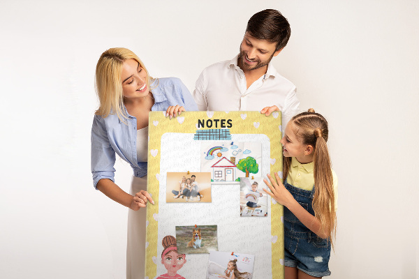 Kork-Pinnwand Notizbuch mit Herzen und einer Tasse