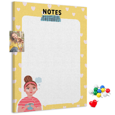 Kork-Pinnwand Notizbuch mit Herzen und einer Tasse