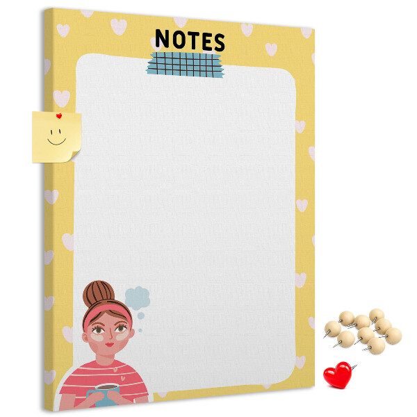 Kork-Pinnwand Notizbuch mit Herzen und einer Tasse