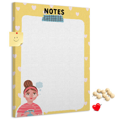 Kork-Pinnwand Notizbuch mit Herzen und einer Tasse