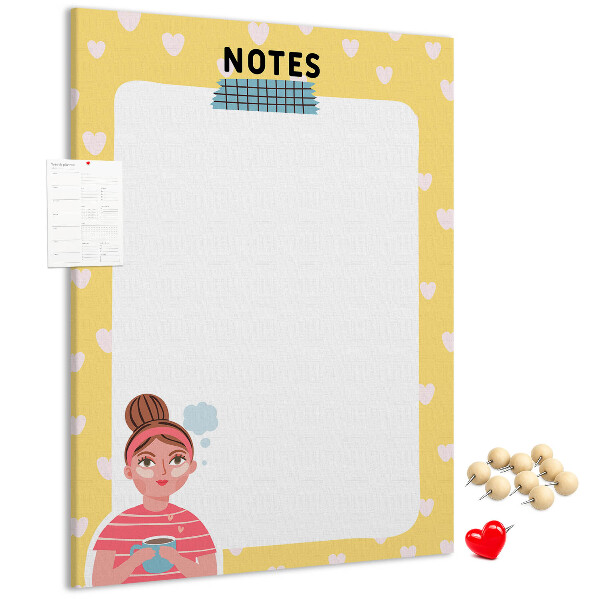 Kork-Pinnwand Notizbuch mit Herzen und einer Tasse