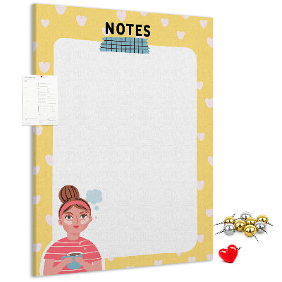 Kork-Pinnwand Notizbuch mit Herzen und einer Tasse