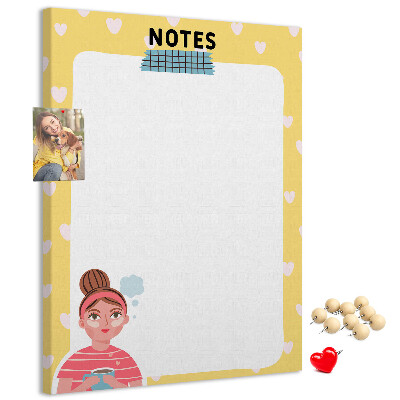 Kork-Pinnwand Notizbuch mit Herzen und einer Tasse