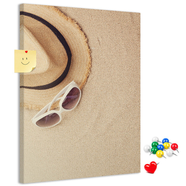 Bedruckte Korkplatte mit sommerlichem Strandmotiv im Sand