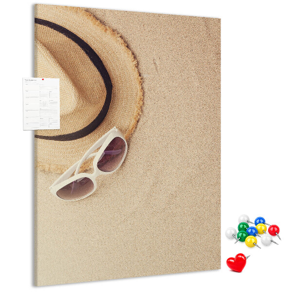 Bedruckte Korkplatte mit sommerlichem Strandmotiv im Sand