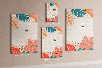 Kork-Pinnwand mit Motiv tropische Blätter und Blüten in Pastelltönen