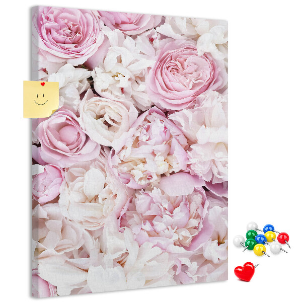 Kork-Pinnwand mit Motiv aus rosa Blüten in zarter Farbkombination