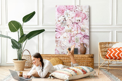 Kork-Pinnwand mit Motiv aus rosa Blüten in zarter Farbkombination