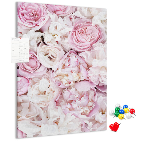 Kork-Pinnwand mit Motiv aus rosa Blüten in zarter Farbkombination
