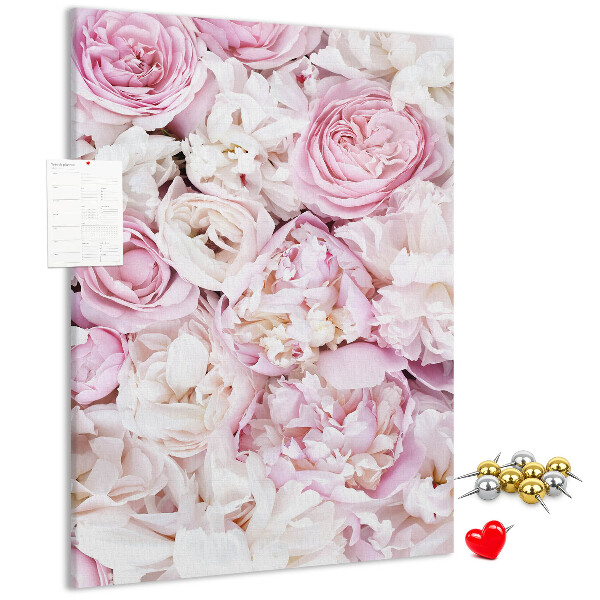 Kork-Pinnwand mit Motiv aus rosa Blüten in zarter Farbkombination