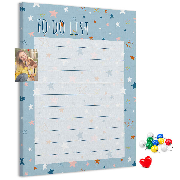 Bedruckte Korkplatte mit Sternenmotiv für To-Do-Listen