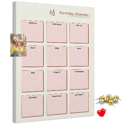 Geburtstagskalender aus Kork mit bedruckter Oberfläche und Platz für Notizen