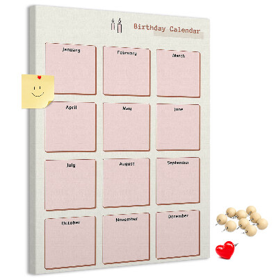 Geburtstagskalender aus Kork mit bedruckter Oberfläche und Platz für Notizen