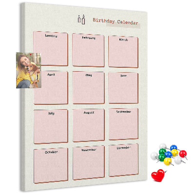 Geburtstagskalender aus Kork mit bedruckter Oberfläche und Platz für Notizen