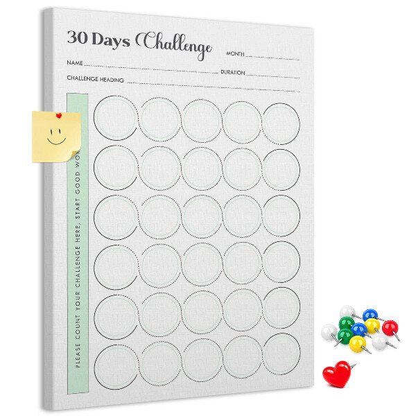 Kork-Pinnwand mit 30-Tage-Challenge-Planer