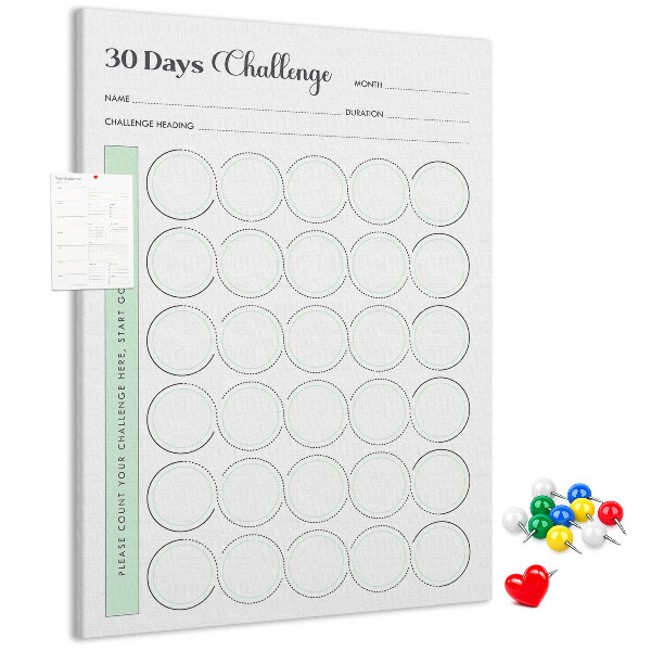 Kork-Pinnwand mit 30-Tage-Challenge-Planer