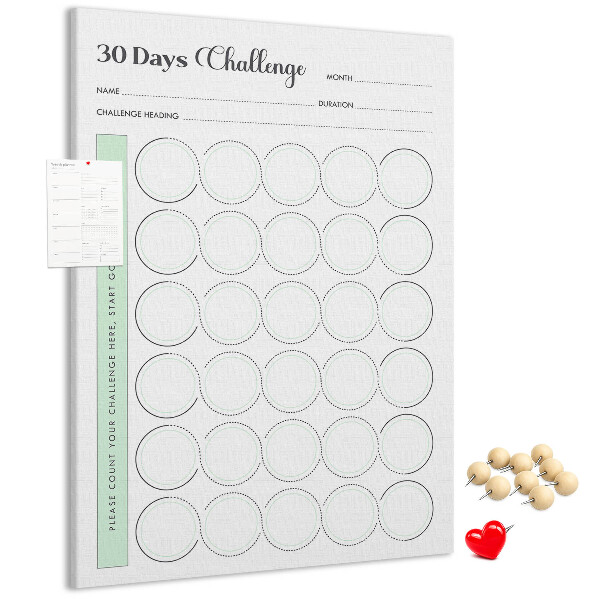 Kork-Pinnwand mit 30-Tage-Challenge-Planer