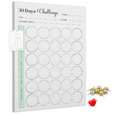 Kork-Pinnwand mit 30-Tage-Challenge-Planer