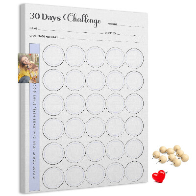 Bedruckte Korkplatte mit 30 Tage Challenge und Platz für Notizen