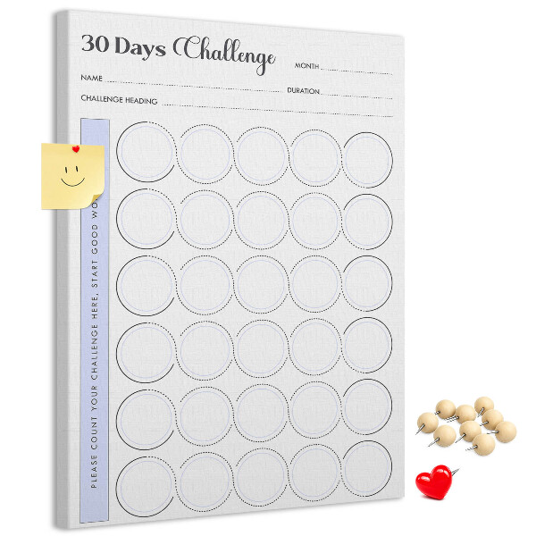 Bedruckte Korkplatte mit 30 Tage Challenge und Platz für Notizen