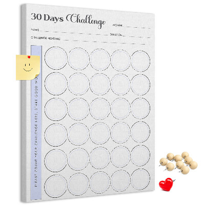 Bedruckte Korkplatte mit 30 Tage Challenge und Platz für Notizen