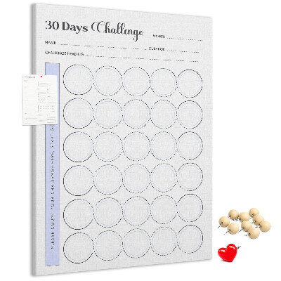 Bedruckte Korkplatte mit 30 Tage Challenge und Platz für Notizen