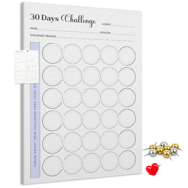 Bedruckte Korkplatte mit 30 Tage Challenge und Platz für Notizen